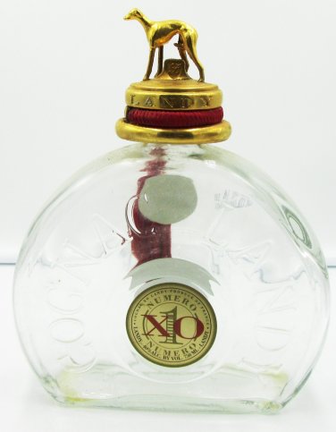 COLLECTIBLE EMPTY CLEAR GLASS LIQUOR BOTTLE ROUND LANDY XO COGNAC FRANCE 750ML