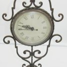 DECORATIVE BATTERY OPERATED MANTEL DESK SHELF CLOCK PEDESTAL METAL VINTAGE LOOK