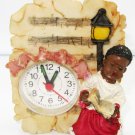 CHARMING CHRISTMAS DECOR FIGURAL QARTZ CLOCK TOWN CAROLER AFRICAN AMERICAN