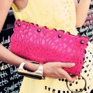 Laser-cut Faux Leather Clutch with Stud Trim (Pink)