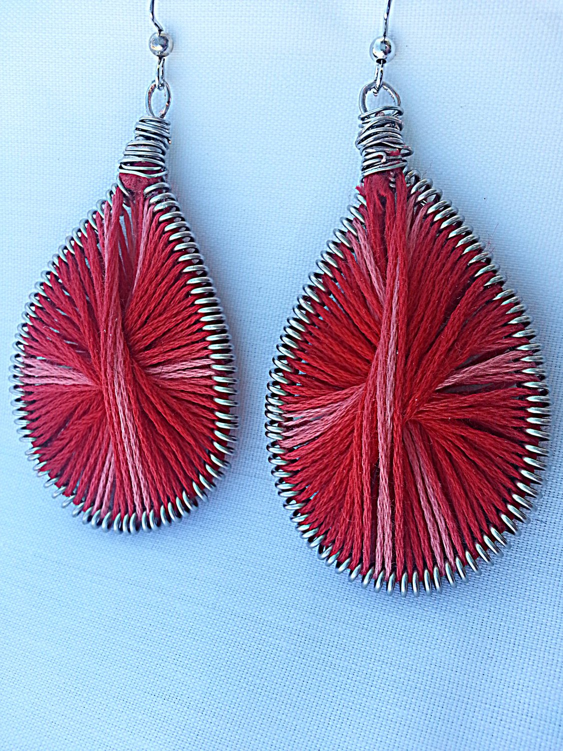 Handcrafted Red Thread Wire Earrings