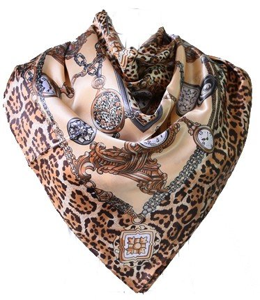 5 PCS Womens Leopard Dots Print Big Square Satin Silk-like Satin Scarf 90*90cm