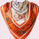 5 PCS Womens Orange Chains Print Big Square Silk-like Satin Scarf Wrap Kerchief 90*90cm