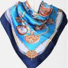 5 PCS Womens Pocket Watch Print Big Square Silk-like Satin Scarf Wrap Kerchief 90*90cm