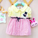 D3 Baby Girl Cotton Bunny Badge Long Sleeves Outfit Dress 6-12-18-24-36 Months