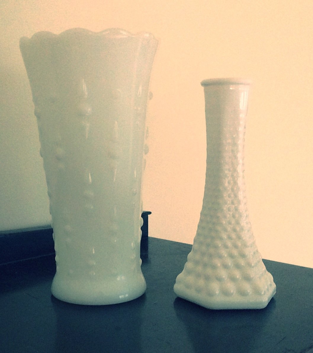 Two Vintage White Hobnail Milk Glass Vases Brody Anchor Hocking Lot