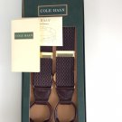 COLE HAAN Men's Suspenders Navy Pattern with Brown Leather Braces