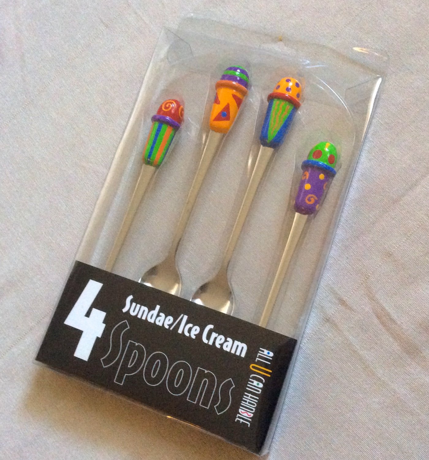 Long Ice Cream Spoons Whimsical Stainless Sundae Set 4 Unique Hand