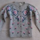Vintage Fair Isle Button Front Cardigan Granny Sweater Plush Shetland Wool Heather Gray