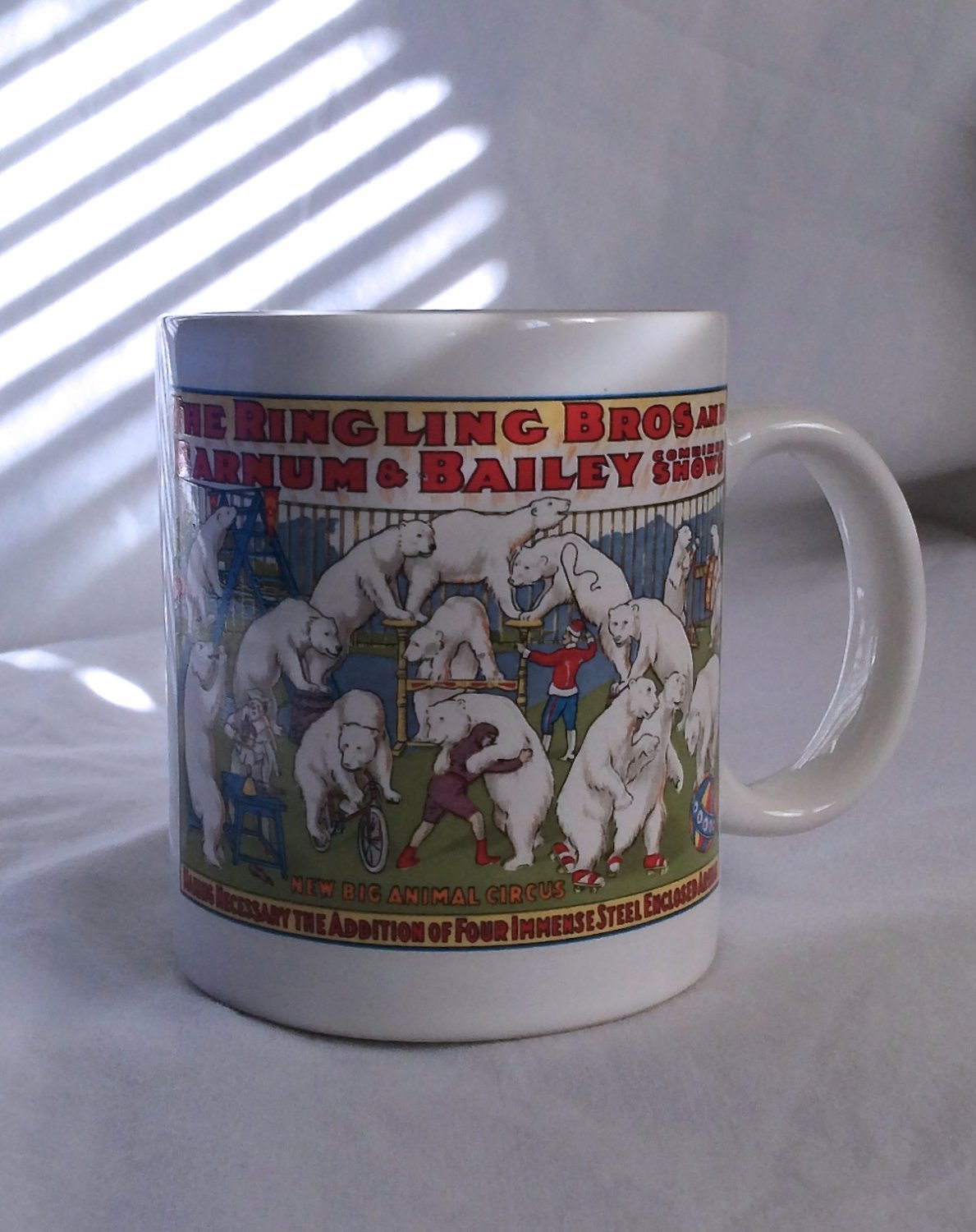 Polar Bears Circus Act Mug Rare 1980s Ringling Brothers Vintage Souvenir