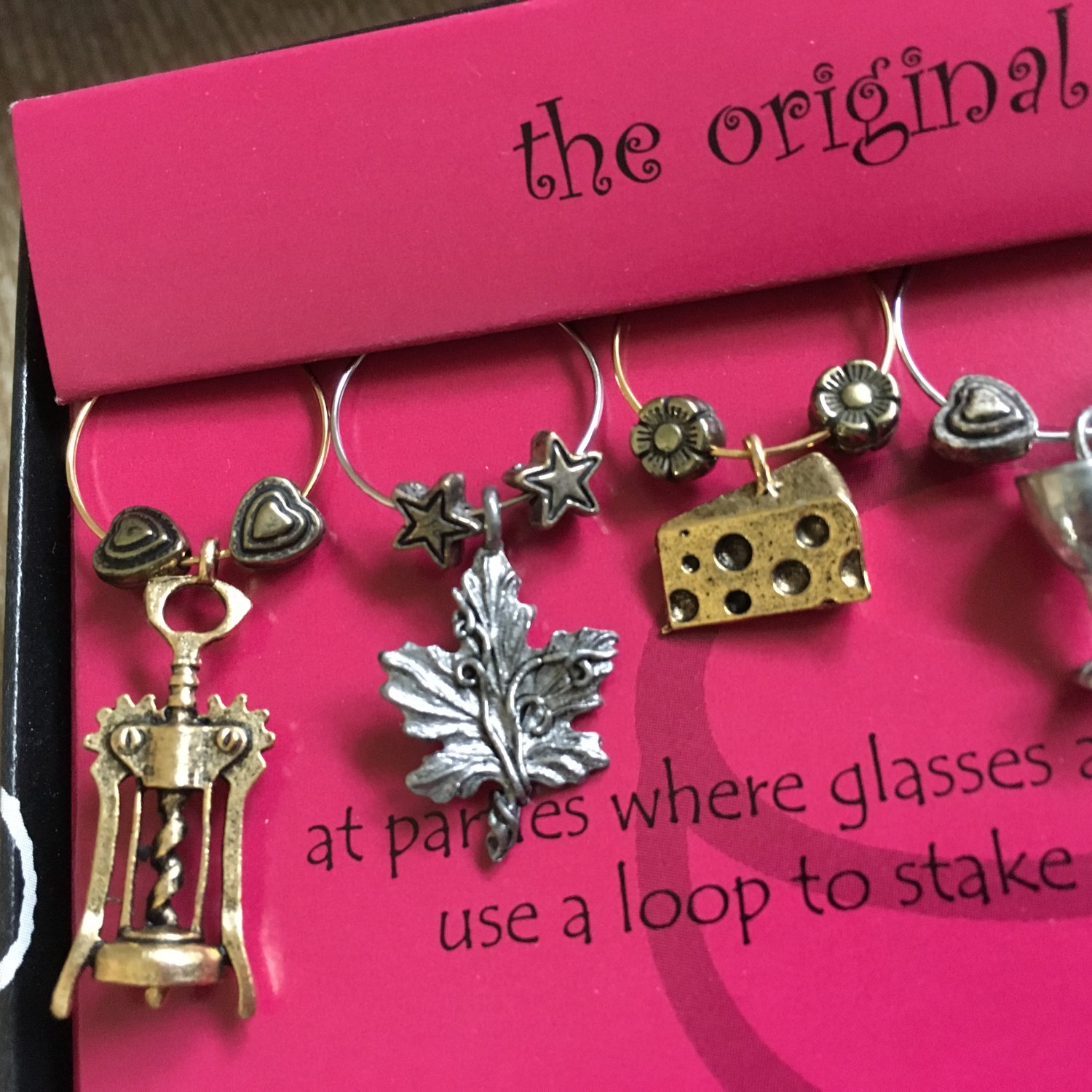 Vineyard Orig Wine Glass Stem Jewelry Charms Tasting Party Theme Detailed Miniature Cheese Corkscrew