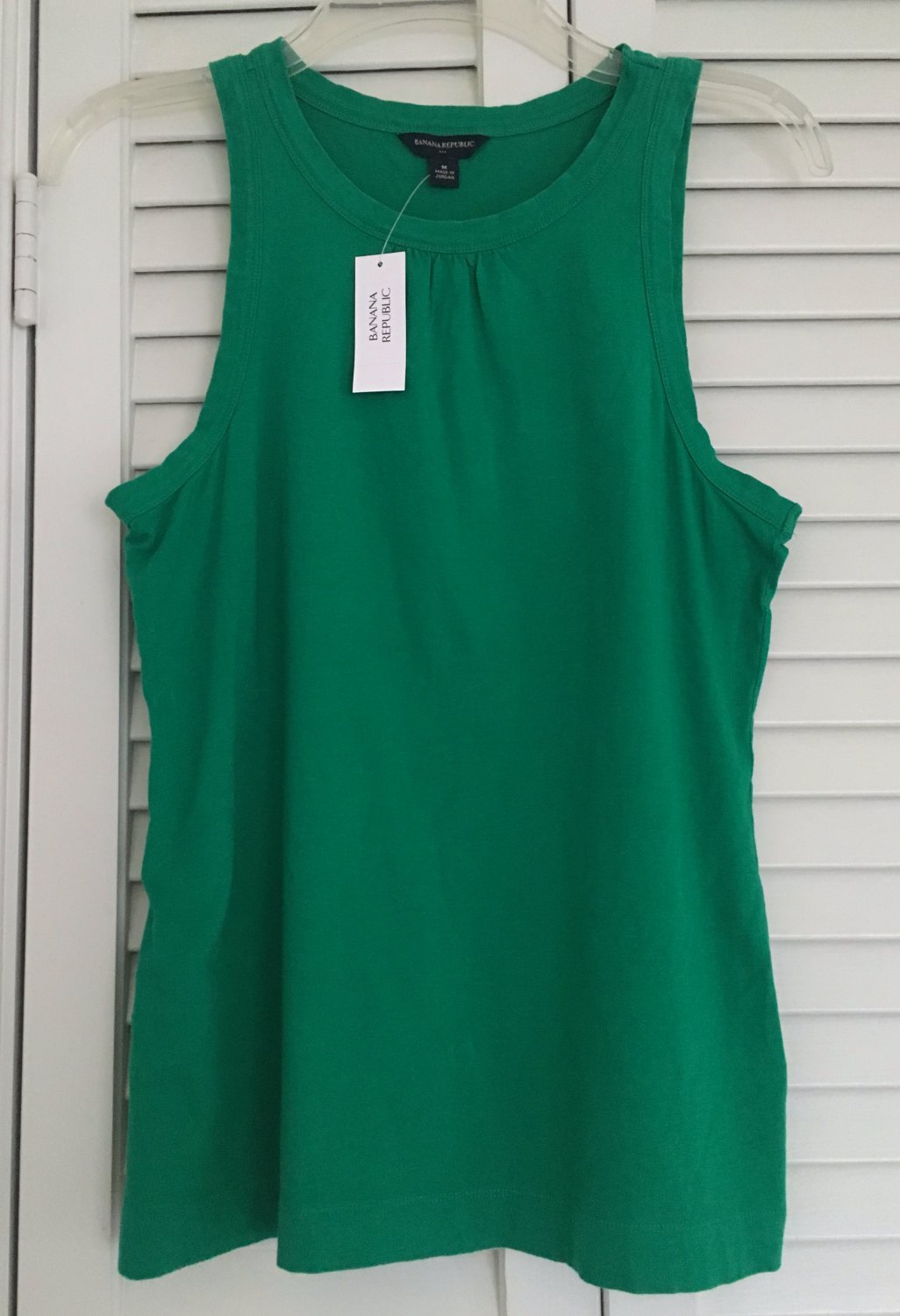 Emerald Green Tank Banana Republic Ruched Neckline Kelly High Neck