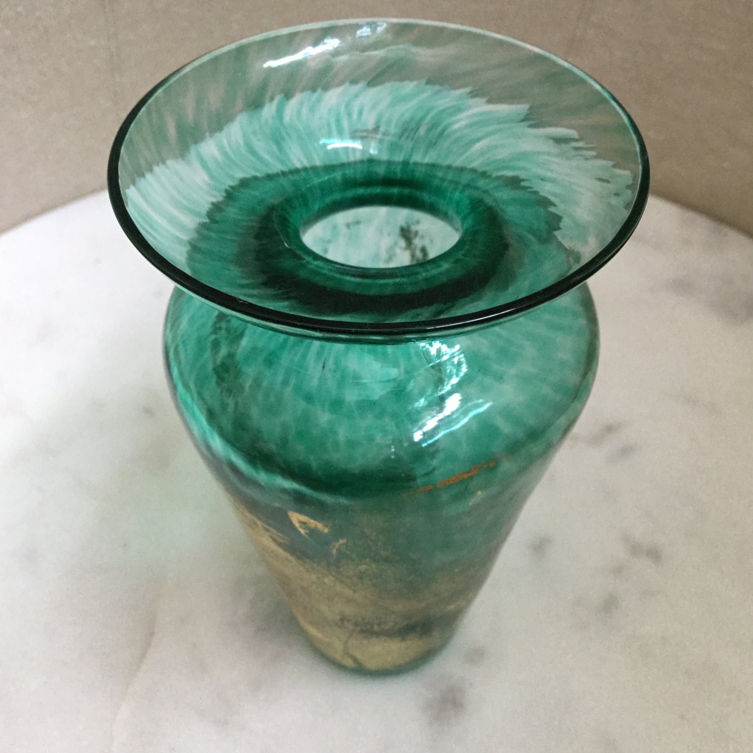 Guy Corrie Union Street Art Green Glass Vase Gold Leaf Abstract Design Vintage OOAK San Francisco