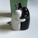 Authentic Alberto Mantilla Mint HUG Porcelain Salt and Pepper Shakers Iconic Black White Embrace Set