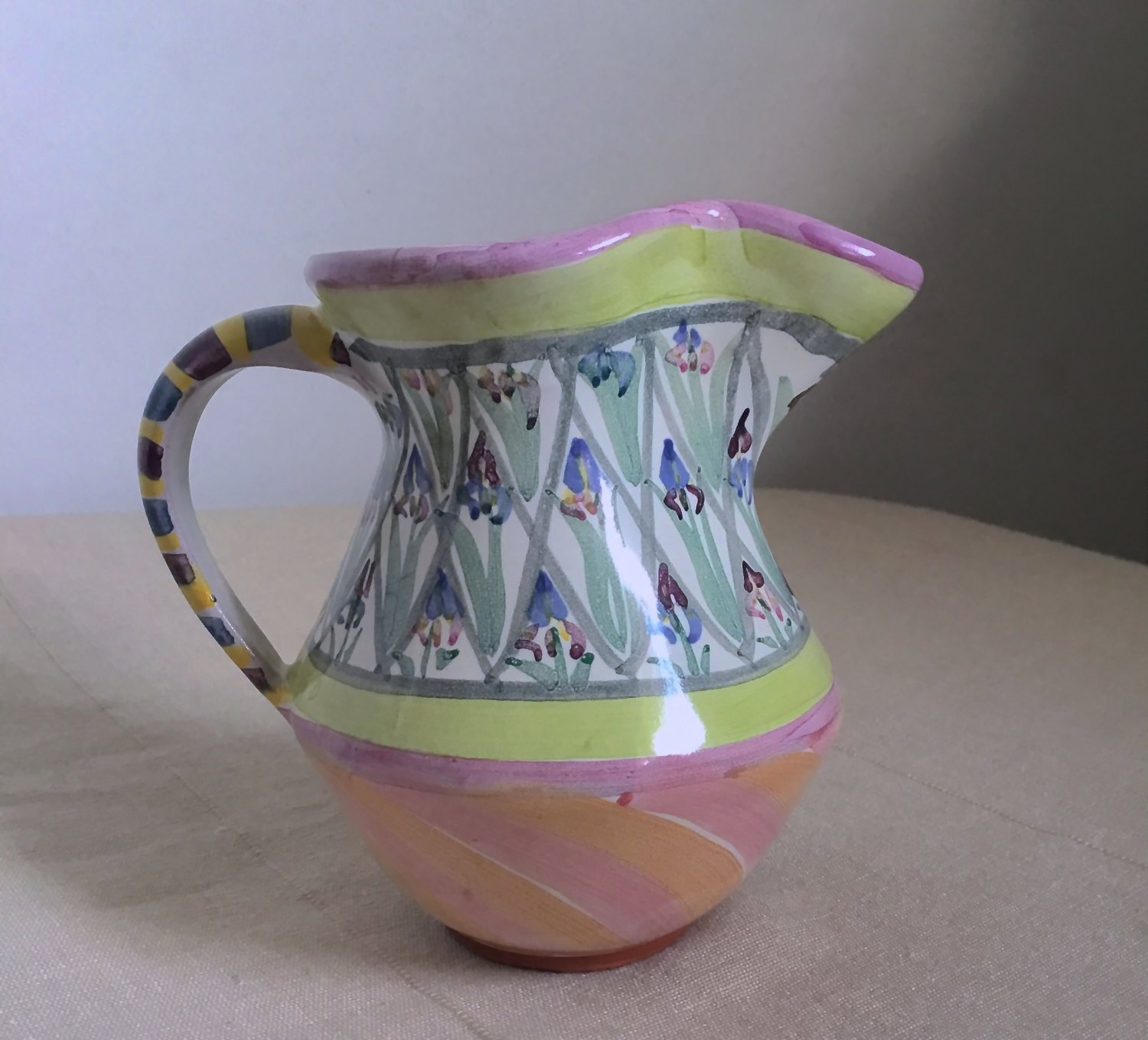 Vintage Mackenzie-Childs Bearded Iris Pitcher Handcrafted 1990s American Ceramic Arts