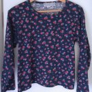 Authentic 1990s Vintage Top Floral Print Cotton Knit Cropped Long Sleeve Crew Neck Authentic 1990s Vintage Top Floral Print Cotton Knit Cropped Long Sleeve Crew Neck