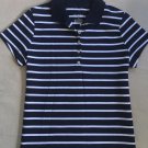 Womens Navy Blue Pique Cotton Polo Shirt Striped Womens Navy Blue Pique Cotton Polo Shirt Striped