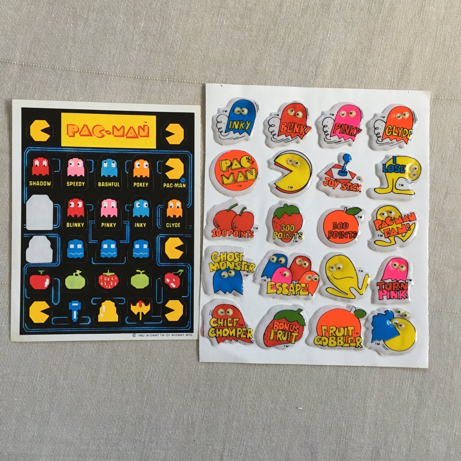 Vintage Stickers 1980s PAC MAN Puffy Sticker Collection Googly Eyes