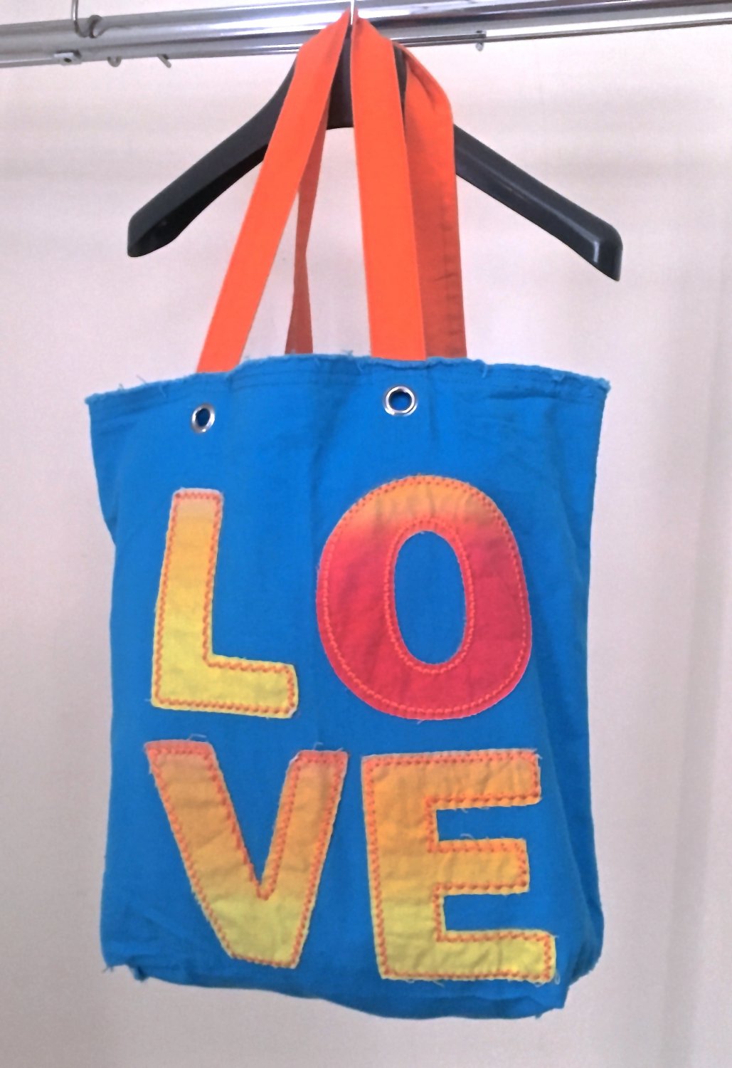 LOVE Applique Aqua Orange Small Bucket Tote