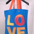 LOVE Applique Aqua Orange Small Bucket Tote LOVE Applique Aqua Orange Small Bucket Tote