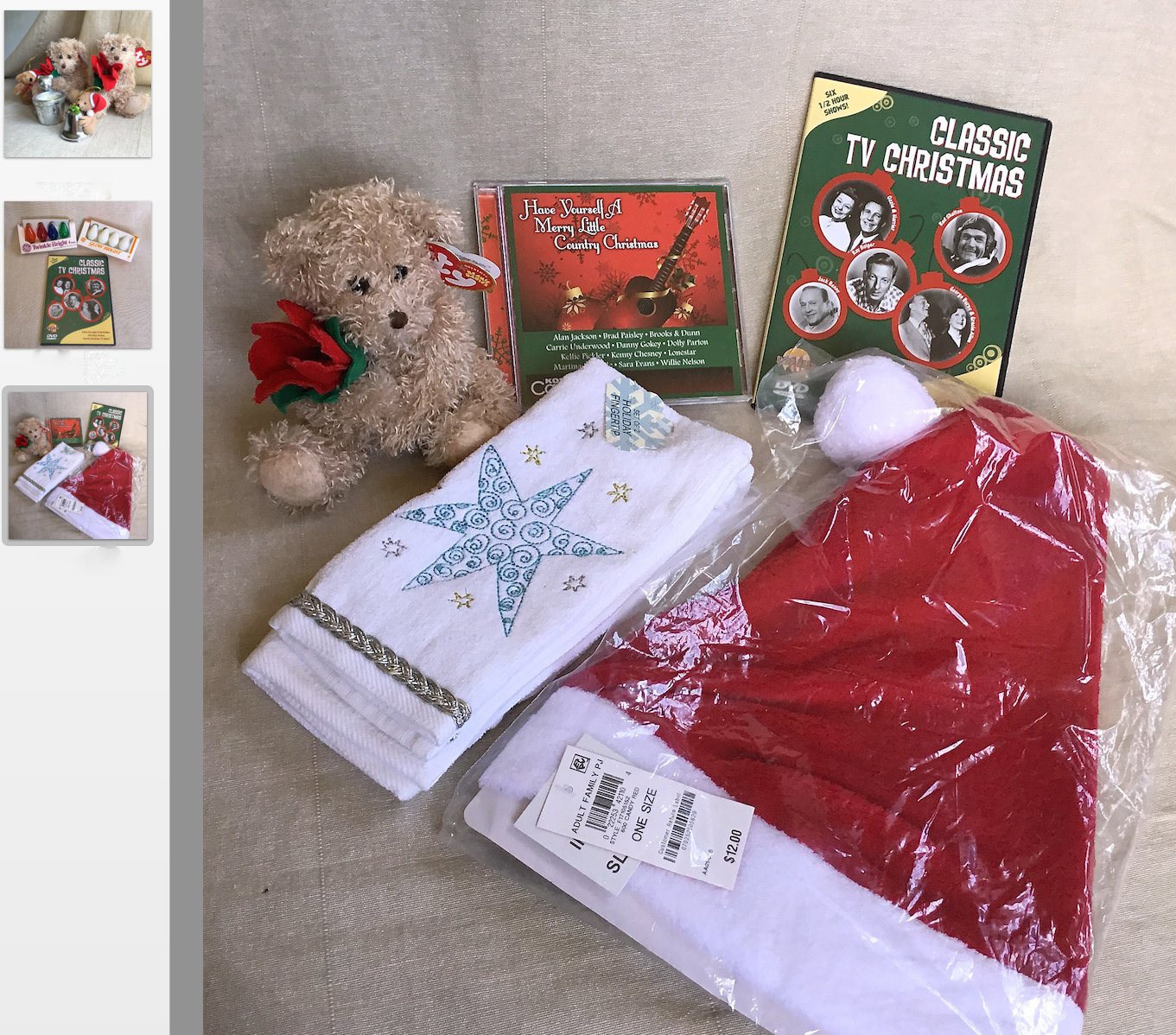 Random Christmas Lot Teddy Bear Poinsettia Beanies Vtg Lightbulbs TV Shows Country Music Santa Hat