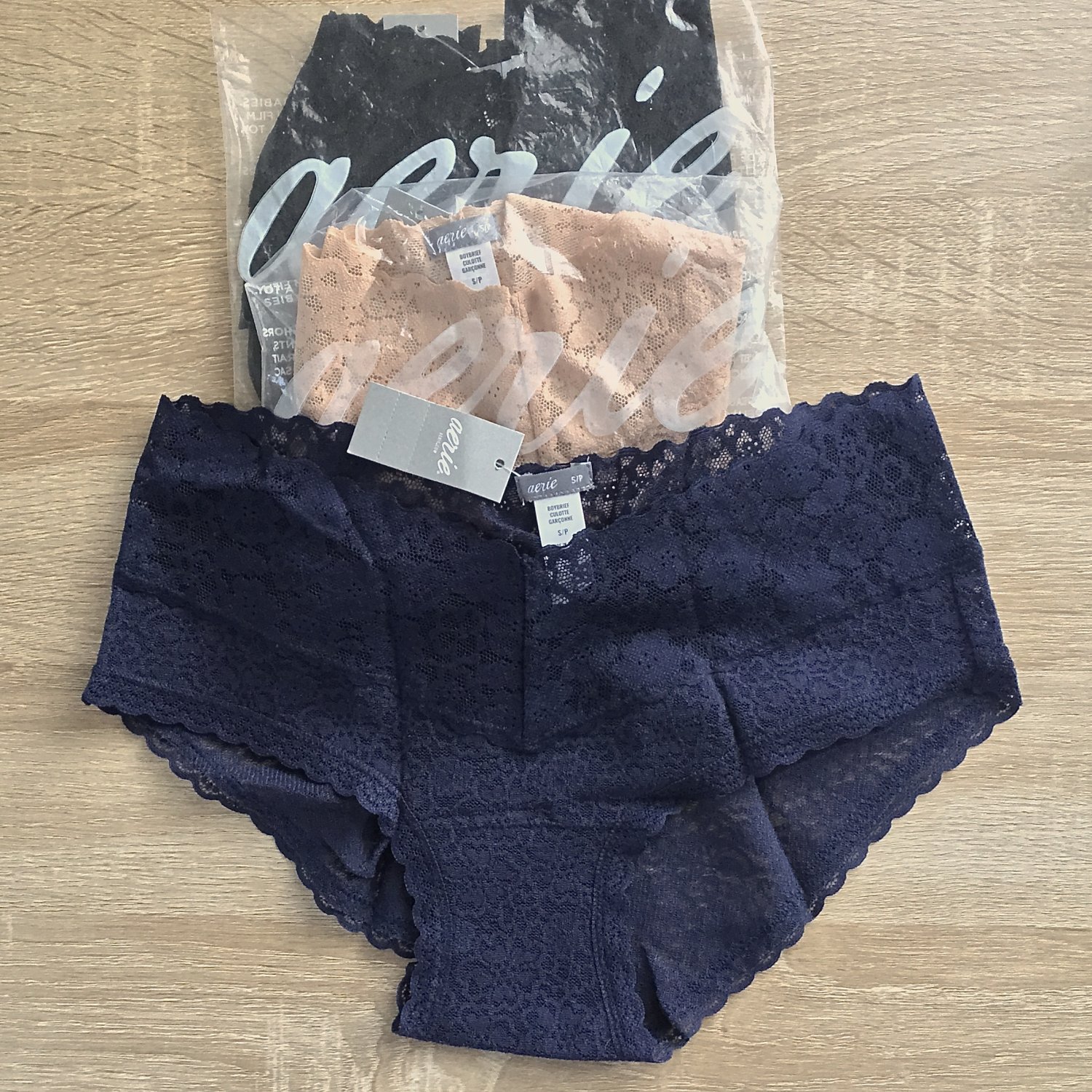 Womens Lace Boybrief Underwear Aerie Bundle 5 Pair in Black Navy Blue