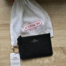 Coach Leather Key Ring Zip Top Mini Wallet Black