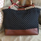 Lula Belle Handmade Black Fabric & Brown Leather Satchel Commuter Bag with Signature Tassel Lula Belle Handmade Black Fabric & Brown Leather Satchel Commuter Bag with Signature Tassel