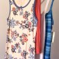 Cornflower Blue Ringer Tank Vtg Floral Print Long Narrow Fit Lucky Brand 2000s