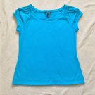 Women's Banana Republic Casual Cotton Short Sleeve Top Shirred Shoulder Turquoise