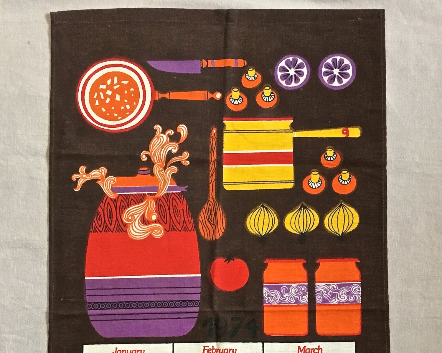 Mid Century Modern Design Linen Tea Towel 1974