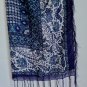 Large Square Scarf Blue and White Print with Fringe Wrap Bathing Cover Up