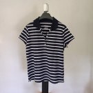 Womens Breton Polo Shirt Navy Blue Striped Pique Cotton Womens Breton Polo Shirt Navy Blue Striped Pique Cotton