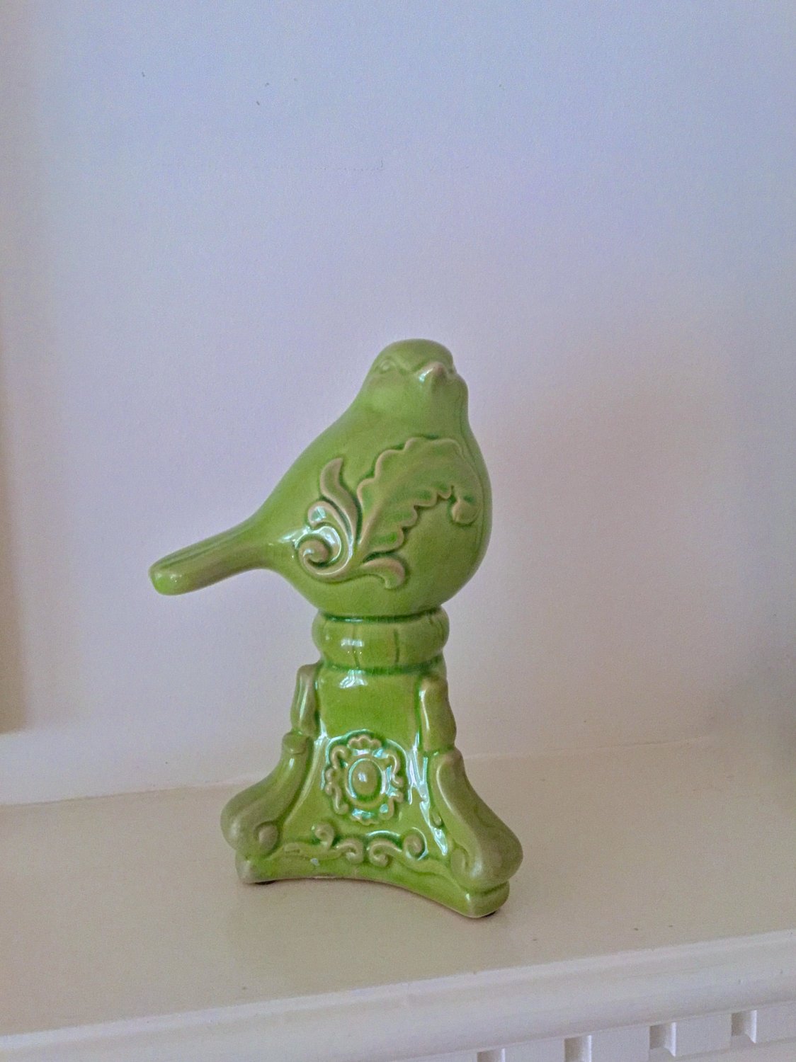 Urban Trends Light Green Ceramic Bird Figurine Pedestal  8.5 inches