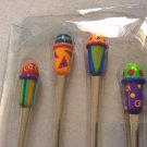 Colorful Long Ice Cream Sundae Spoons Stainless with Hand Painted Toppers Vintage Set of 4 Colorful Long Ice Cream Sundae Spoons Stainless with Hand Painted Toppers Vintage Set of 4