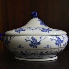 Blue White Rose China Tureen Covered Serving Dish