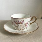 Antique Limoges Elite Teacup and Saucer Set Made in France Purple Flowers Gold Wheat