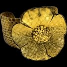 Vintage Hand Cut Leather Flower Cuff Bracelet Amber Snakeskin