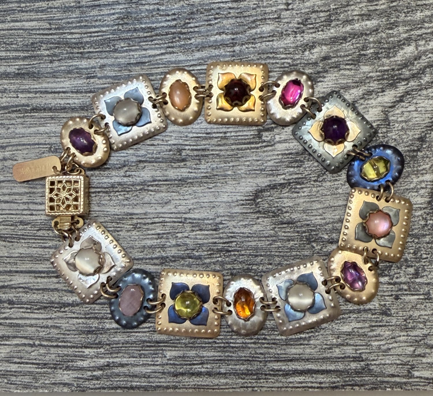 Retro Holly Yashi Panel Chain Bracelet Niobium Mixed Metals Gemstones Handcrafted Jewelry