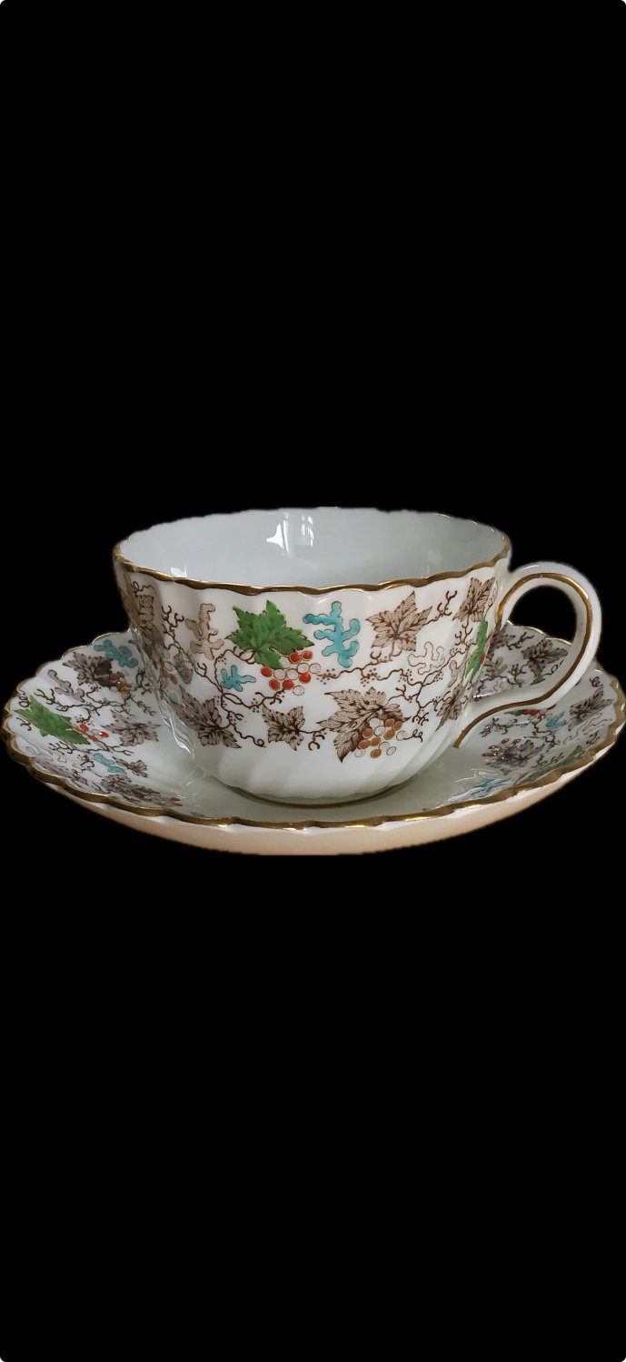 Vintage Hand Painted Bone China Tea Cup and Saucer Set Mintons England 40s 50s Exceptional Quality