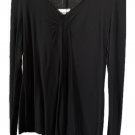 Black Popover Shirred Top -- Long Sleeve Raw Edge Y2K 00s Calvin Klein