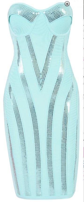 aqua strapless sequin gown