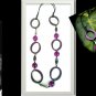 Retro Necklace PURPLE Wood OVAL, LEATHER  36cm + FREE EARRINGS