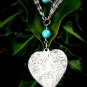 TURQUOISE SILVERY HEART CHARM LONG 50cm