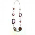 Necklace: 'Naturally Retro'  Wooden Ovally Shimmers 46cm + FREE MATCHING EARRINGS