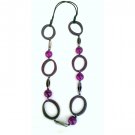 Retro Necklace PURPLE Wood OVAL, LEATHER  36cm + FREE EARRINGS