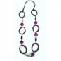 Retro Necklace PURPLE Wood OVAL, LEATHER  36cm + FREE EARRINGS