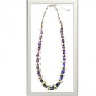 Necklace: PURPLE FACETED GLASS SILVERY SHORT 32cm