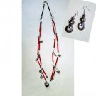 Necklace: Red and Silvery Charms, Heart Pendant+ FREE EARRINGS