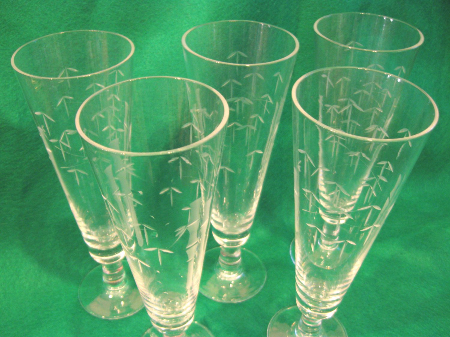 Vinitage Etched Crystal Bamboo Motif Beer Glassware, Set of 5